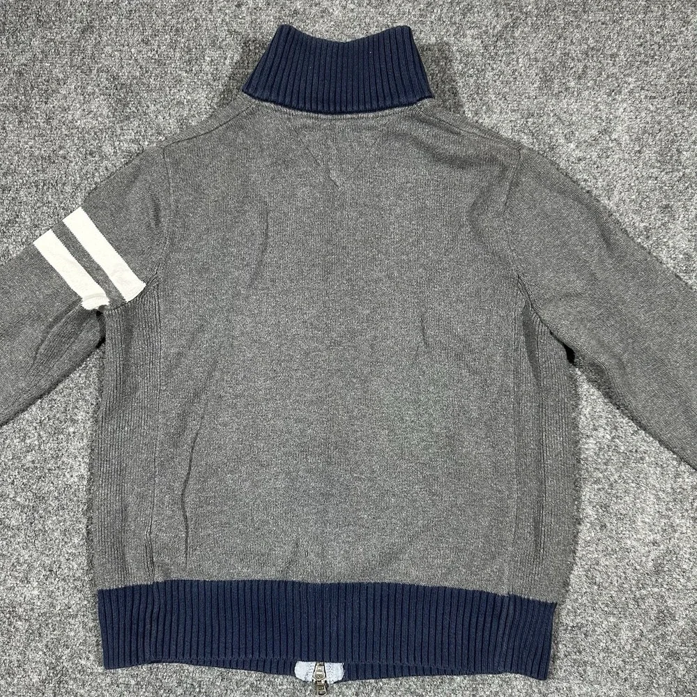 Tommy Hilfiger Mens Gray Navy Blue Full Zip Mock Neck Cotton‎ Knit Sweater Small